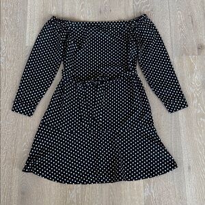 Express Black and White Polka Dot Off the Shoulder Dress. Size Medium.